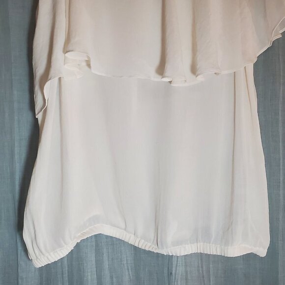 Forever 21 Blouse One Shoulder Ruffle Sheer White with Adjustable Side Strap - Picture 4 of 9